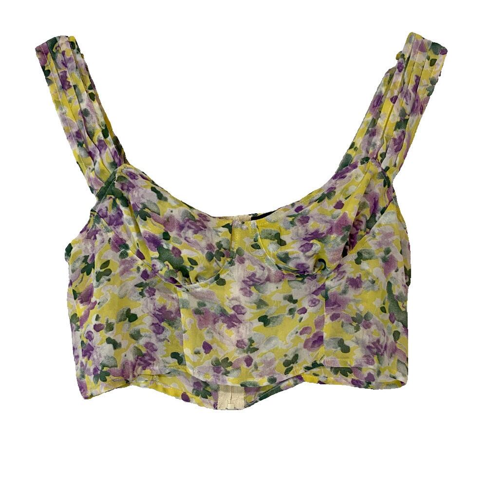 Cider Women’s Corset Tank Top Yellow Purple Floral Size Medium EUC
